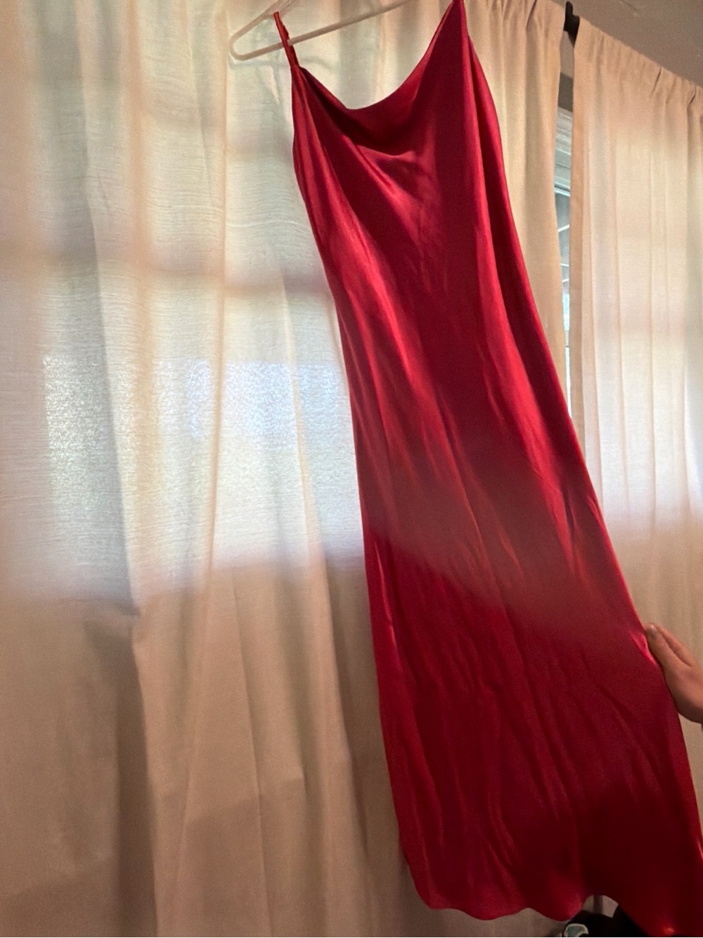 Pink Satin Slip Dress - Cowl Neck Spaghetti Straps